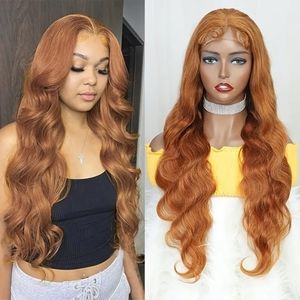 Turmeric Colored 150% Density 4x4 Lace Front Human Hair Body Wave Wig in 28”